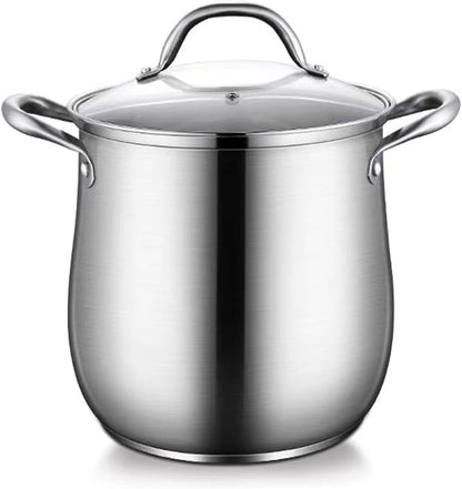 Stainless Steel Stock Pot, 8 Quart Heavy Duty Induction-Compatible with Visible Lid for Soups, Pasta, Stews, Canning, Boiling