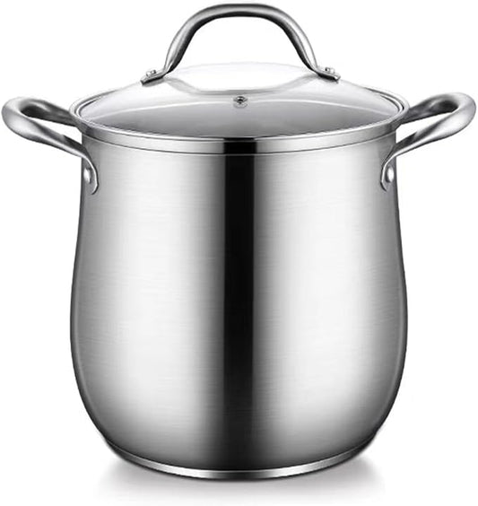 Stainless Steel Stock Pot, 8 Quart Heavy Duty Induction-Compatible with Visible Lid for Soups, Pasta, Stews, Canning, Boiling