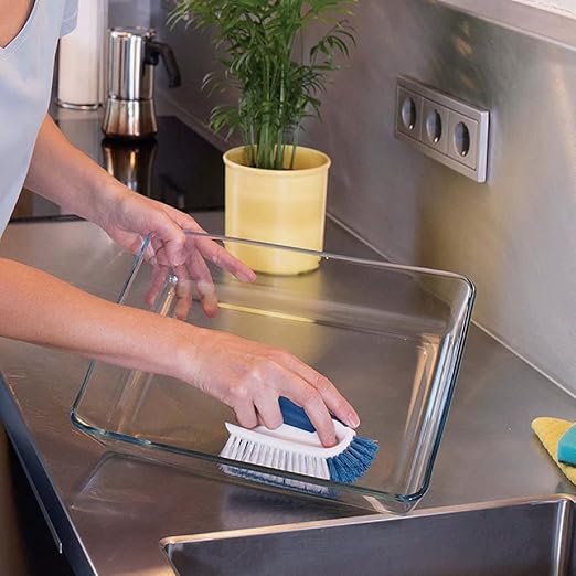 Unger Cookware and Bakeware Dish Scrubbing Brush with Scraper, Kitchen and Dish Washing Scrubber, Non-Slip Cleaning Supplies, Tackle Stuck-On Food in Baking Dishes, Dishwasher Safe - Image 2