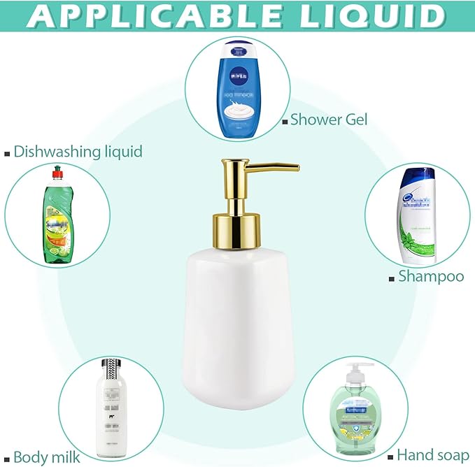 Natheeph Dish Soap Dispenser, Hand Soap Dispenser Ceramic Bottle, Refillable Liquid Great for Kitchen Dish Soap, Hand Soap, Essential Oil & Lotion (Bright White) - Image 6