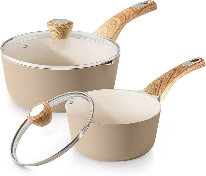 SENSARTE 2.0 & 3.0 Quart Ceramic Sauce Pan Sets with Lid, Cooking Pots Set, Nonstick Saucepan Set with Pour Spout, Small Kitchen Pot, Non toxic Saucepot, Induction Comptable, PFOA PTFE PFAS PFOA Free by SENSARTE
