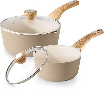 SENSARTE 2.0 & 3.0 Quart Ceramic Sauce Pan Sets with Lid, Cooking Pots Set, Nonstick Saucepan Set with Pour Spout, Small Kitchen Pot, Non toxic Saucepot, Induction Comptable, PFOA PTFE PFAS PFOA Free by SENSARTE