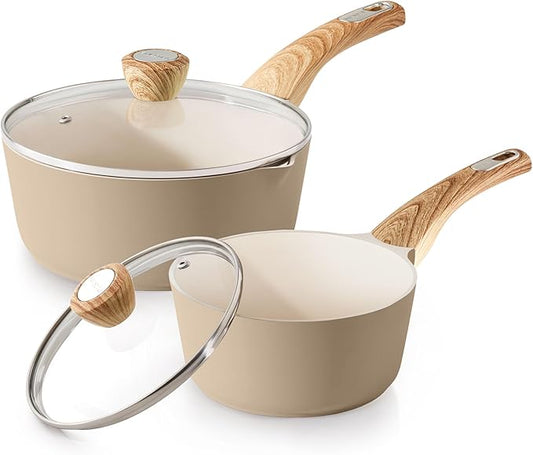 SENSARTE 2.0 & 3.0 Quart Ceramic Sauce Pan Sets with Lid, Cooking Pots Set, Nonstick Saucepan Set with Pour Spout, Small Kitchen Pot, Non toxic Saucepot, Induction Comptable, PFOA PTFE PFAS PFOA Free by SENSARTE