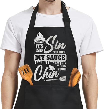 SANDJEST Funny Mens Aprons with Pockets for BBQ Grilling Cooking Grandpa Husband Apron for Birthday Christmas Father's Day