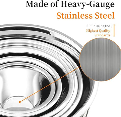 Mixing Bowls, 5Pcs Stainless Steel Mixing Bowl Set, Utensils for the Kitchen, Multifunctional, Stackable, Dishwasher Safe, 3.75L / 3.25L / 2.5L / 2L / 1.3L (With lid) - Image 6