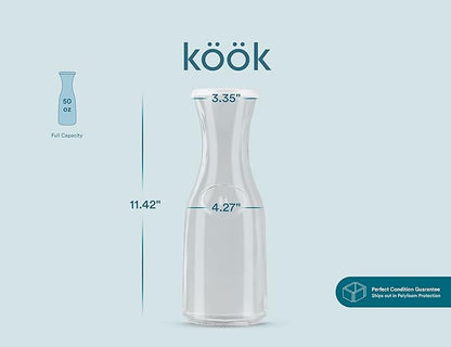 Glass Carafe Pitchers, by Kook, Large Carafe - set of 3, Beverage Dispensers, Clear Jugs For Mimosas, Water, Wine, Milk and Juice, with Plastic Lids, 50 oz Dishwasher Safe - Image 8