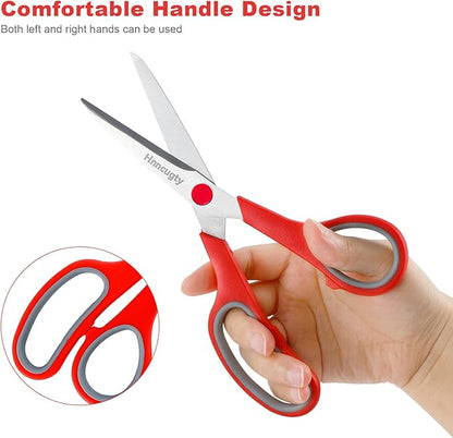 Scissors, Hnncugty 8" Scissors All Purpose Bulk Set of 6-Pack, Sharp Shears for Office Home Craft Sewing Fabric, High/Middle School Supplies Student Teacher Supplies, Comfort Grip Right/Left Handed - Image 4