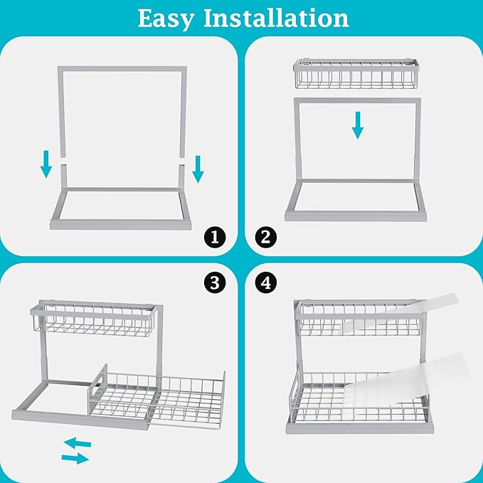 REALINN Under Sink Organizer, Pull Out Cabinet Organizer 2 Tier Slide Out Sink Shelf Cabinet Storage Shelves, Storage for Kitchen Bathroom, Grey, 1 Pack - Image 6