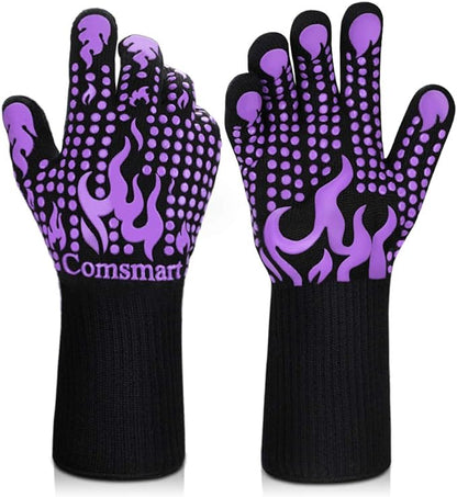 Comsmart BBQ Gloves, 1472 Degree F Heat Resistant Grilling Gloves Silicone Non-Slip Oven Gloves Long Kitchen Gloves for Barbecue, Cooking, Baking, Cutting by Comsmart