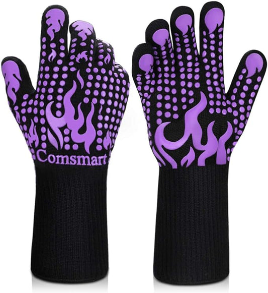 Comsmart BBQ Gloves, 1472 Degree F Heat Resistant Grilling Gloves Silicone Non-Slip Oven Gloves Long Kitchen Gloves for Barbecue, Cooking, Baking, Cutting by Comsmart