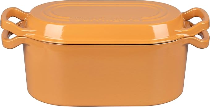 VORRINGARD Oval Dutch Oven Pot with Lid, Enamel Coating Cast Iron Bread Pans for Homemade Sourdough Bread Baking, Cooking, 4 Quart, Yellow