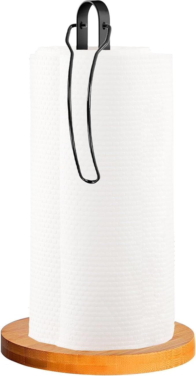 Wood Paper Towel Holder Countertop, TONLEA Kitchen Paper Towel Holder FreeStanding with Fixer for Kitchen and Bathroom Organization, Kitchen Roll Holder for Standard and Large Rolls by TONLEA