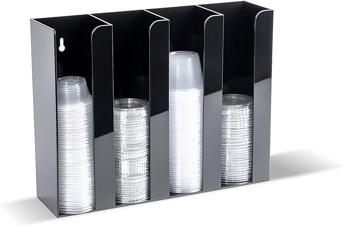 Inevibe Portion Cup and Lid Holder - 4 Compartment Acrylic Organizer for Condiment & Sauce Cups, Fits Cups 2 oz to 5.5 oz in Size, Use Dispenser on Countertop or Wall Mount - Image 6