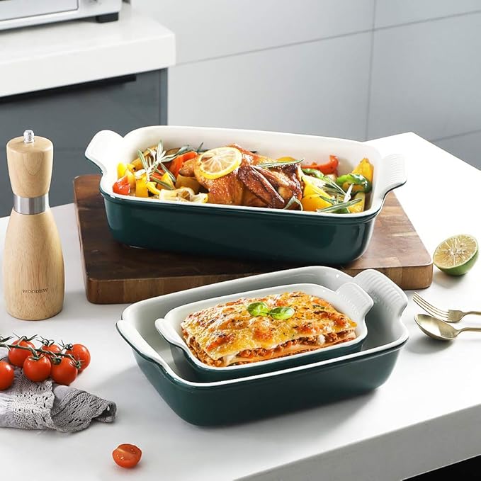 Sweejar Baking Pans Set, Ceramic 9x13 Baking Dish with Handle, Rectangular Casserole Dishes for Oven, Bakeware Sets of 3, Durable Lasagna Pan Deep for Kitchen, Banquet, Wedding Gift(Jade) - Image 5