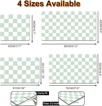 Dish Drying Mat for Kitchen, 16'' x 24'' Coffee Bar Mat for Countertops, Checkered Coffee Station Mats with Non-slip Rubber Backed, Absorbent Dish Dying Mat for Kitchen Counter, Green & White