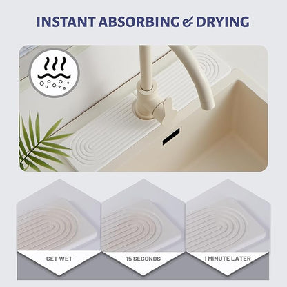 Stone Faucet Mat for Kitchen Sink, Faucet Mat Fast Drying Diatomite, Sink Splash Guard Water Absorbing Stone Tray for Sink, Counter Protector for Kitchen & Bathroom