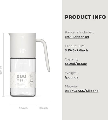 Zuutii Olive Oil Dispenser Bottle 18.6oz – Auto Flip Glass Vinegar Bottle with No-Drip Spout for Kitchen Cooking, Oil and Sauce Dispenser, Light Cream - Image 2