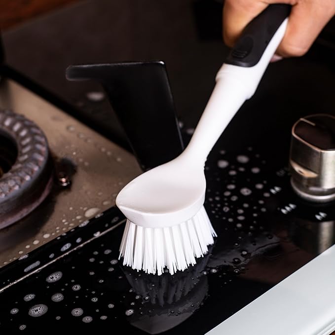 Dish Brush with Handle, Dish Scrub Brush with Built-in Scraper, Nylon Dish Scrubber, Kitchen Brushes for Dishes,Pots, Pans and Sinks 2 Pack - Image 5