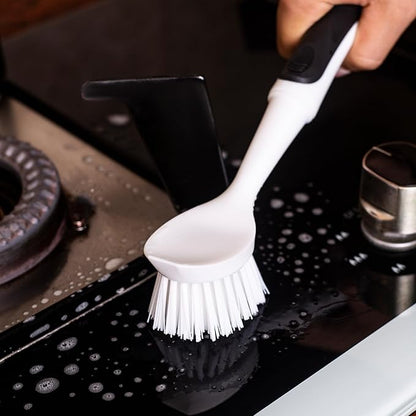 Dish Brush with Handle, Dish Scrub Brush with Built-in Scraper, Nylon Dish Scrubber, Kitchen Brushes for Dishes,Pots, Pans and Sinks 2 Pack - Image 5