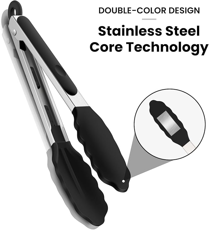 3 Pack Silicone Tongs for Cooking,Maywe Tanso 9 Inch Cooking Kitchen Tongs with Silicone Tips,Nonstick Stainless Steel Tongs for Steak Pie Pizza Pasta Spaghetti Salad BBQ Buffet - Image 4