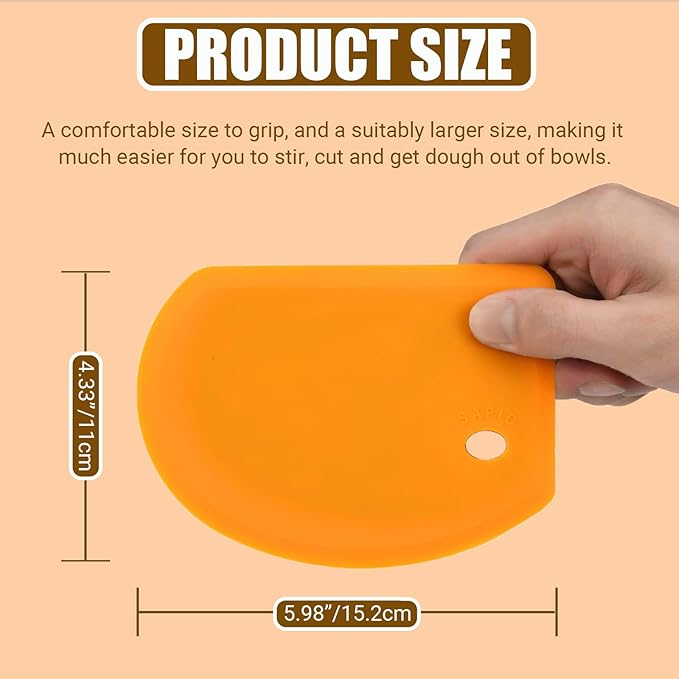 Sapid Flexible Curved Edge Silicone Bowl Scraper(5.98"×4.3"), Food Grade Dough Scraper for Baking Sourdough Bread, Cake, Bench Scrapers, Multipurpose Kitchen Dish Scrapers, Easy to Clean (1, Orange) - Image 3