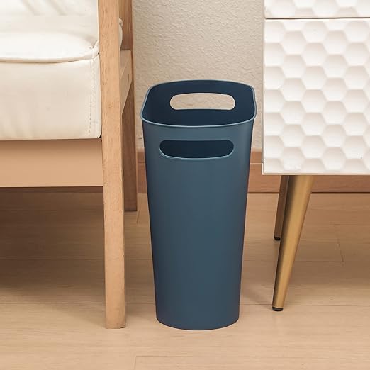 rejomiik Small Trash Can, 3.5 Gallon Slim Garbage Can Plastic Waste Basket with Handles Container Bin for Narrow Spaces Bathroom, Bedroom, Kitchen, Office at Home, Teal Blue