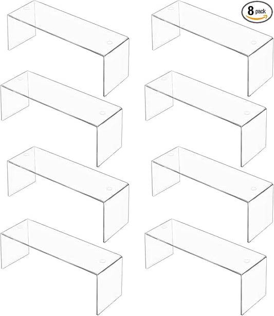 Aminigram 8 Packs Cabinet Organizer Shelf, Acrylic kitchen Cabinet Shelves, Shelf Riser for Dishes, Spices, Soda Cans and Bottles（12.4 x 4 x 4.6 inch）