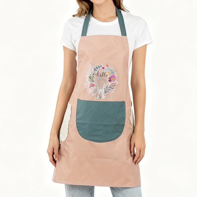 DILLMAN Women Kitchen Apron with Hand Wipe Pockets，Big Pocket,Hand-wiping, Waterproof for Cooking Baking