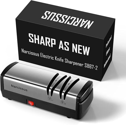 Narcissus Knife Sharpener, Diamond Abrasives Electric Knife Sharpener for Stainless Steel and Ceramic Knives, with Scissors Sharpener & Metal Dust Collection Box, Quick Sharpening & Polishing, Silver - Image 8