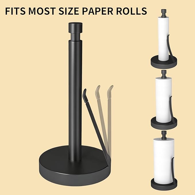 YUMORE Paper Towel Holder Countertop, Paper Towel Holder with Weighted Base Non Slip, Standing Paper Towel Roll Holder for Kitchen Bathroom, Stainles Steel - Image 3