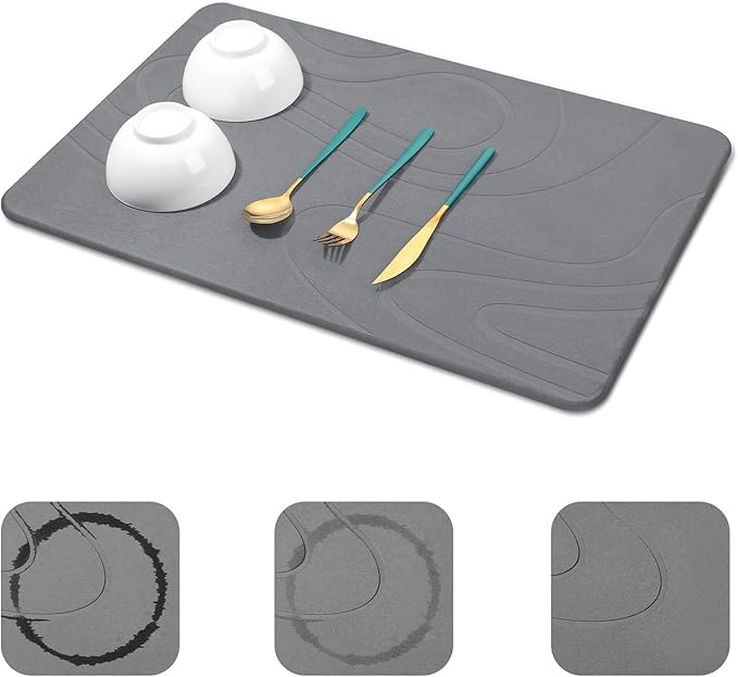Snuggery Large Stone Drying Mat for Kitchen Counter - 24"x16" Dirt-Resistant Quick Drying Fast Absorbent Non-Slip Diatomite Mat, Natural Diatomaceous Earth Dish Drying Pad for Dish Rack(Dark Grey) by snuggery