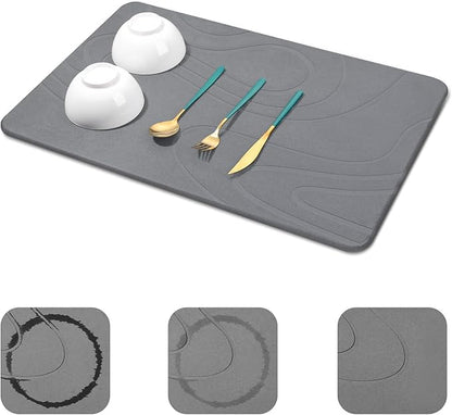 Snuggery Large Stone Drying Mat for Kitchen Counter - 24"x16" Dirt-Resistant Quick Drying Fast Absorbent Non-Slip Diatomite Mat, Natural Diatomaceous Earth Dish Drying Pad for Dish Rack(Dark Grey) by snuggery