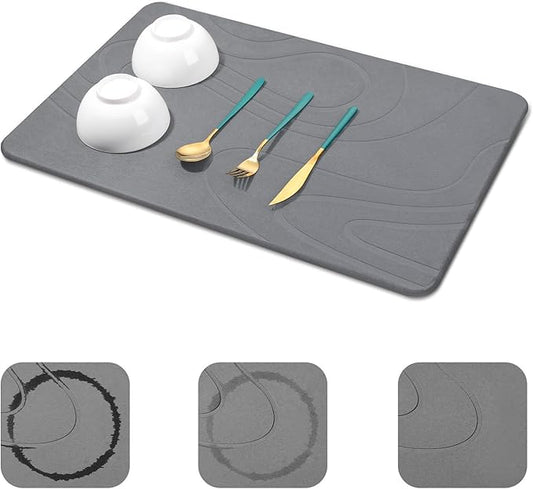 Snuggery Large Stone Drying Mat for Kitchen Counter - 24"x16" Dirt-Resistant Quick Drying Fast Absorbent Non-Slip Diatomite Mat, Natural Diatomaceous Earth Dish Drying Pad for Dish Rack(Dark Grey) by snuggery