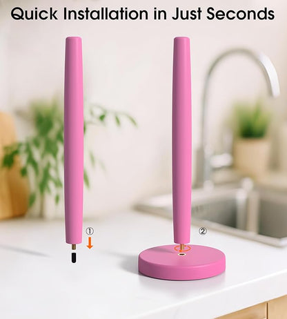 KitchLife Wooden Paper Towel Holder Countertop - Solid Freestanding Paper Towel Dispenser Stand with Anti-Skid Base (Hot Pink) - Image 4