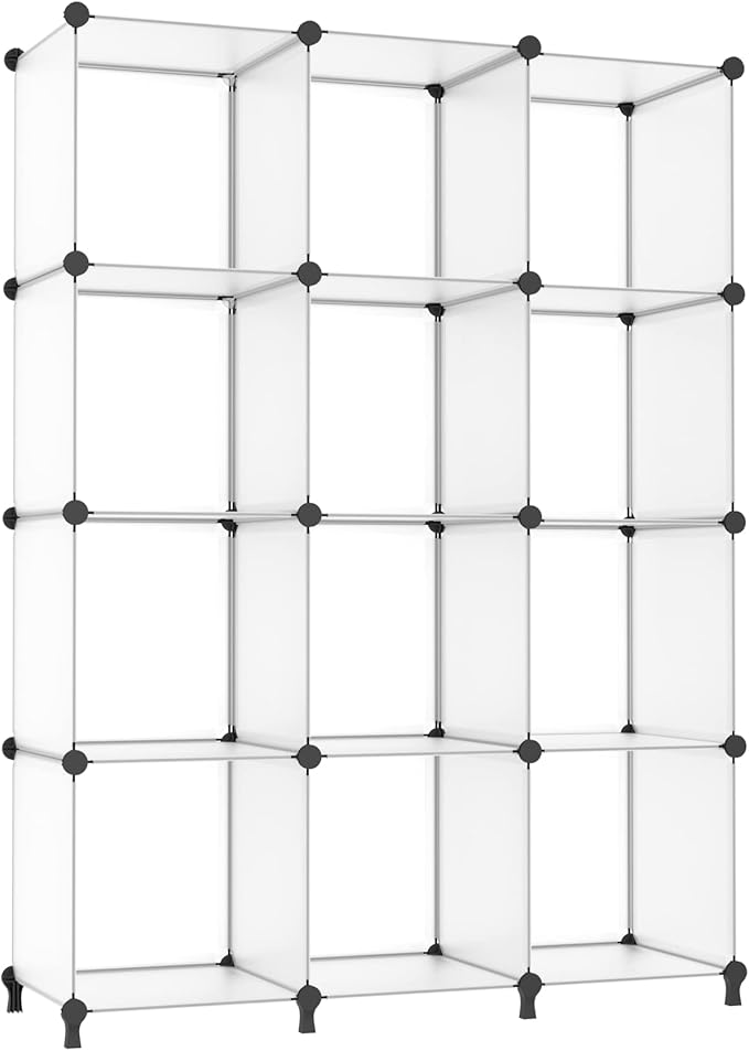 AWTATOS Cube Storage Organizer Storage 12 Cube Bookshelf DIY Plastic Closet Storage Shelves with Wooden Mallet, Ideal Storage Solution for Home, Bedroom, Translucent White by AWTATOS