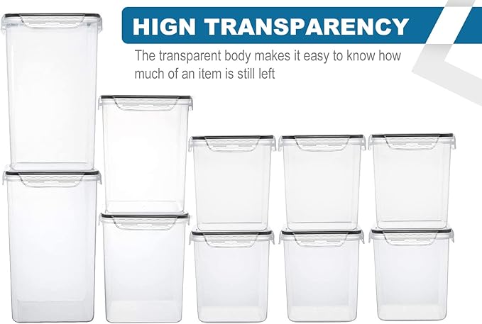 VERONES Large Tall Airtight Food Storage Containers, 10 PACK Plastic Airtight Kitchen & Pantry Organization, Ideal for Flour & Sugar Plastic Canisters with Labels - Image 3