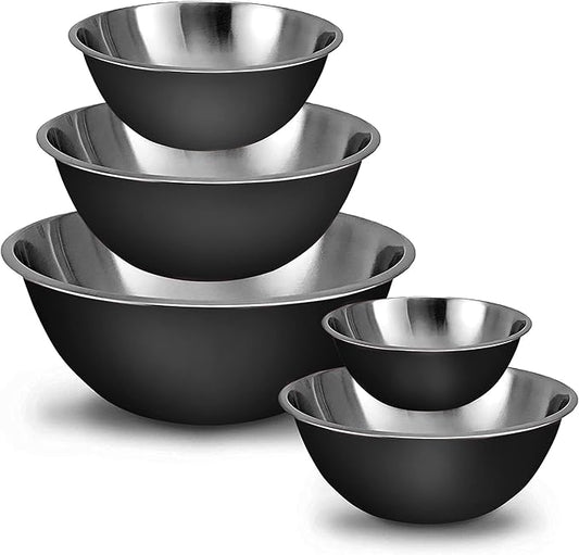 WHYSKO Meal Prep Stainless Steel Mixing Bowls Set, Home, Refrigerator, and Kitchen Food Storage Organizers | Ecofriendly, Reusable, Heavy Duty (Black) by WHYSKO