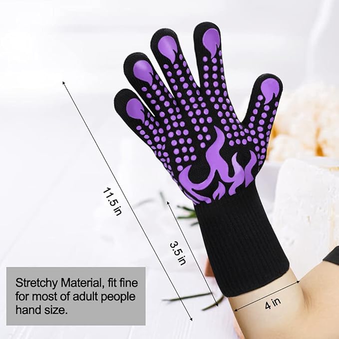 Comsmart BBQ Gloves, 1472 Degree F Heat Resistant Grilling Gloves Silicone Non-Slip Oven Gloves Long Kitchen Gloves for Barbecue, Cooking, Baking(Purple) - Image 3