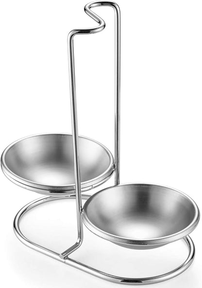 304 Stainless Steel Double Ladles Holder Vertical Spoon Rest Cooking Utensils Stand with 4 inch bowls