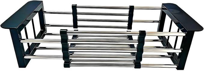 Stainless Steel Expandable Over Sink Dish Drying Rack | 11.4–18.5 inch Adjustable Drain Rack | Heavy-Duty 44LBS Capacity | Durable ABS Kitchen Organizer