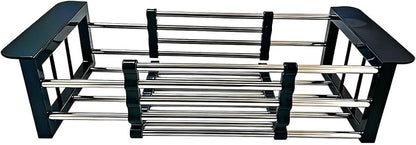Stainless Steel Expandable Over Sink Dish Drying Rack | 11.4–18.5 inch Adjustable Drain Rack | Heavy-Duty 44LBS Capacity | Durable ABS Kitchen Organizer