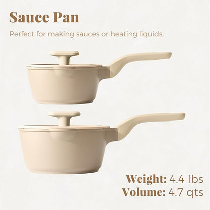 PRICUSIS Nonstick Saucepan Set with Lids, 2QT and 2.7QT Sauce Pan Set, Non Toxic Sauce Pots with Pour Spouts for Multipurpose Use, PFOA Free, Induction Compatible Apricot - Image 2