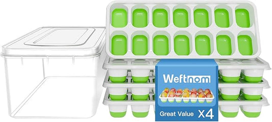 Ice Cube Tray, Ice Cube Trays for Freezer 4 Pack with Lid and Bin, Ice Tray Easy-Release, Ice Trays for Freezer Stackable, Silicone Ice Cube Tray for Drinks, Coffee - BPA-Free and Odor-Free by WEFTNOM