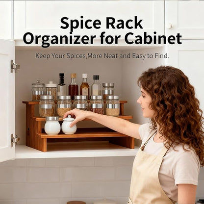 JinDoWin Cabinet Spice Organizer, Spice Organization for Cabinet, 3 Tier Spice Rack Organizer for Cabinet, Seasoning Organizer & Seasoning Rack, Kitchen Cabinet Organizer (2, Dark Bamboo) - Image 3