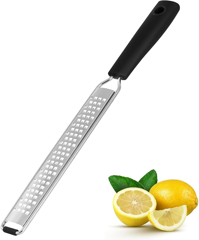 Zester Grater with Protective Cover – Fine Stainless Steel Lemon Zester cheese shredder for Kitchen, Ideal for parmesan, Garlic, Nutmeg, Chocolate, Fruits, Vegetables – Black by Reecaz