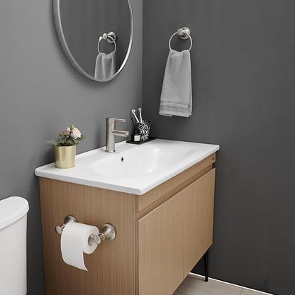 RUMOSE Toilet Paper Holder and Hand Towel Ring Brushed Nickel Wall Mount Bathroom Hardware Accessories 2 PCS Set Flexible Pivoting Toilet Tissue Roll Holder and Towel Hanger, Stainless Steel