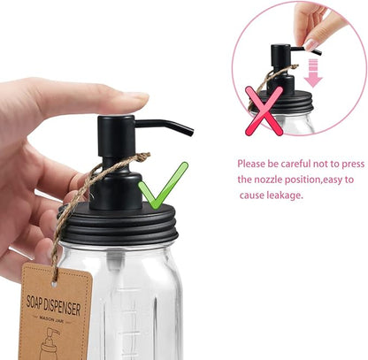 Amolliar 4 Pack Mason Jar Liquid Soap Dispensers, Rustproof Stainless Steel Lid Pump, Waterproof Sticker, Refillable Hand Soap for Bathroom, Kitchen, Dish Soap, Lotion Soap, Farmhouse Decor(Black) - Image 6