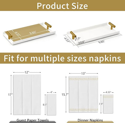 STWWO Napkin Holder for Bathroom, Guest Towel Holder Tray for Bathroom, White Guest Napkin Holders with Golden T-Handle, Disposable Hand Towel Tray for Guest Room, Table, Kitchen