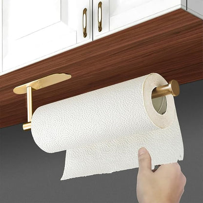 2PCS Fliverly Self Adhesive Paper Towel Holder Under Cabinet Mount, Wall Mounted Paper Towel Roll Holder for Kitchen, Bathroom, Wall,BBQ Grill, Gold