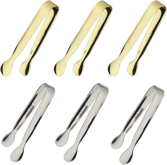 6PCS Ice Tongs Mini Sugar Tongs 4.25Inch Tong for Serving Food Small Serving Tong, Kitchen Tong for Appetizers,Tea Party, Coffee Bar, Desserts by Sunenlyst (Silver and Gold) by Sunenlyst